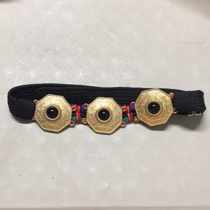 Vintage Rope Belt Gold Medallion Colorful Cord Adjustable 32-35”